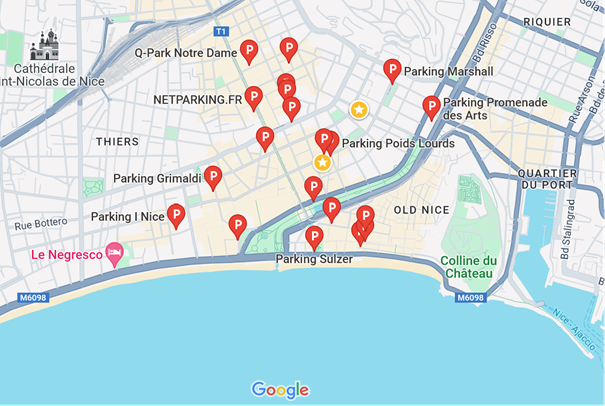 Map of car parks in Nice